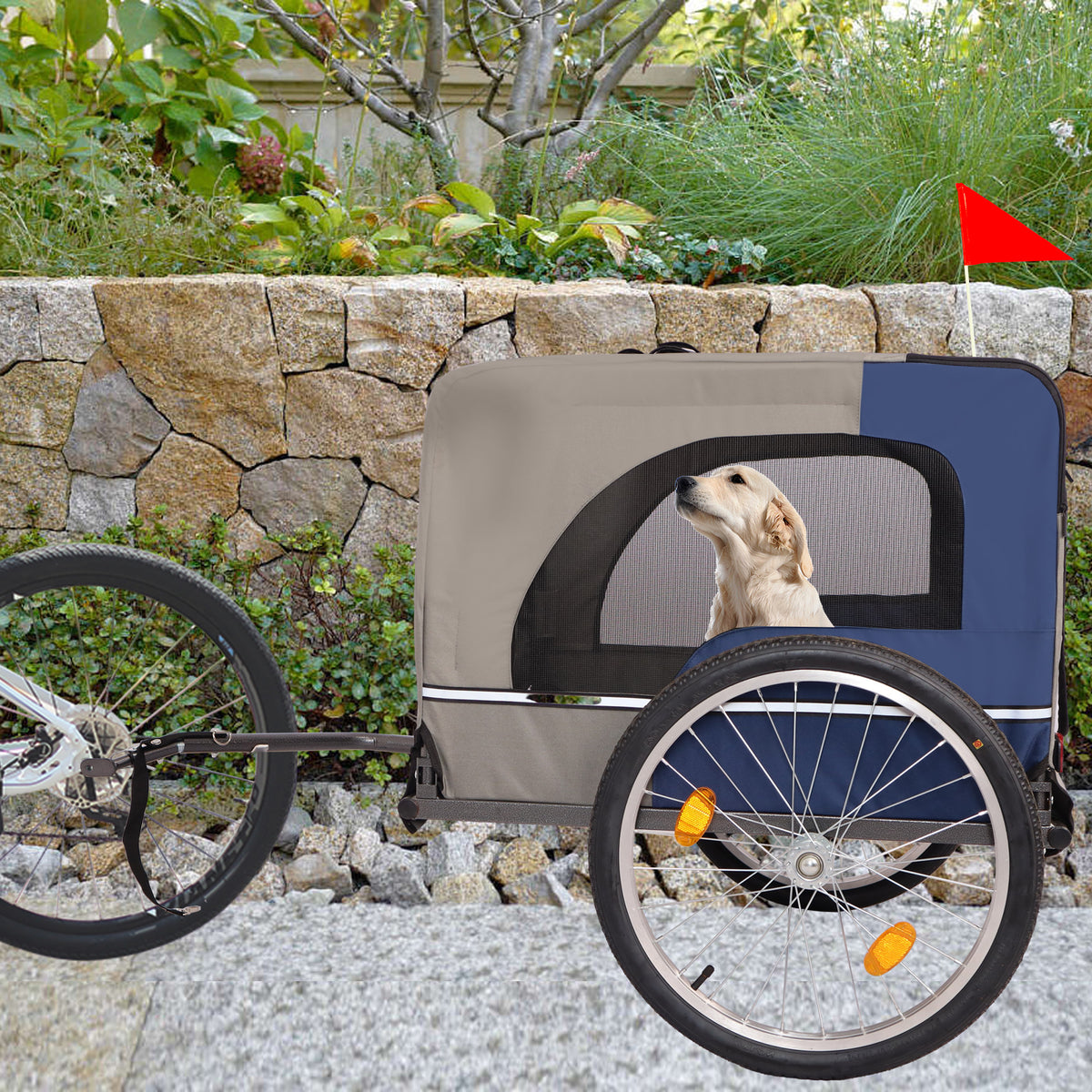 Pet Bike Trailer for Small & Medium Pets, Foldable Frame with Quick-Release Wheel