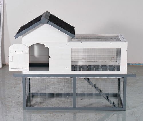 53" Wooden Chicken Coop & Rabbit Hutch with Roof, Stairs & Cleaning Tray