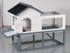 53" Wooden Chicken Coop & Rabbit Hutch with Roof, Stairs & Cleaning Tray