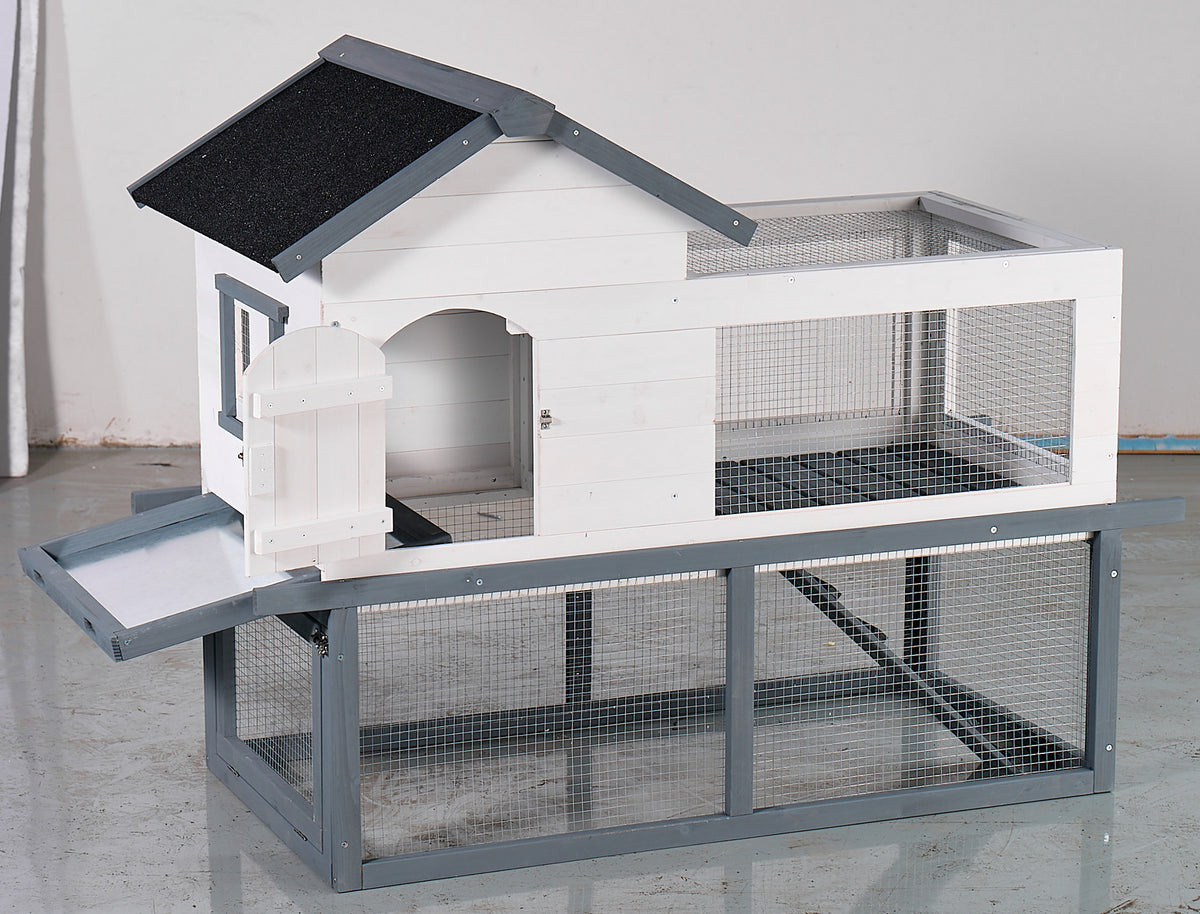 53" Wooden Chicken Coop & Rabbit Hutch with Roof, Stairs & Cleaning Tray