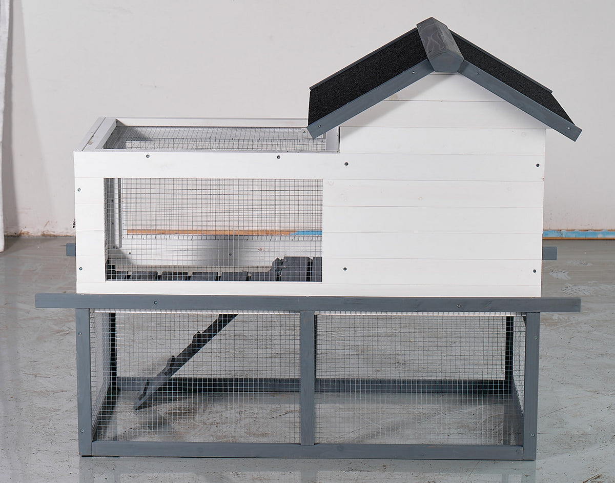 53" Wooden Chicken Coop & Rabbit Hutch with Roof, Stairs & Cleaning Tray