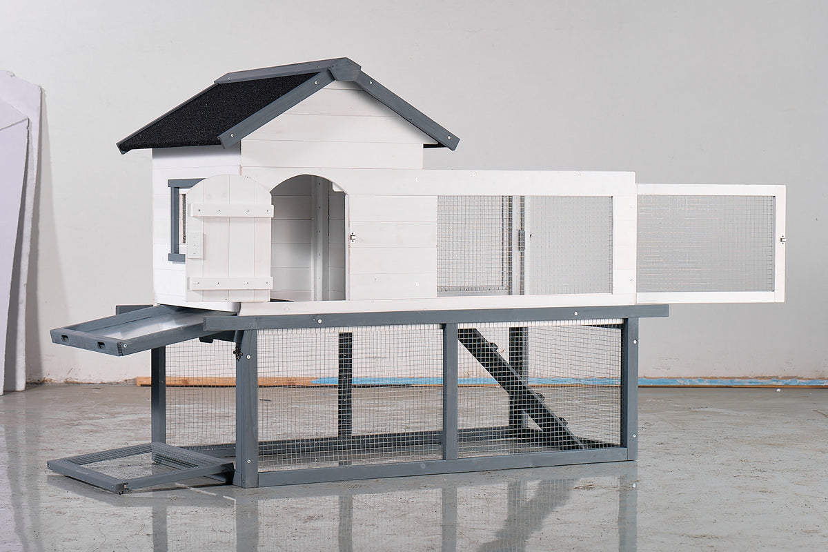 53" Wooden Chicken Coop & Rabbit Hutch with Roof, Stairs & Cleaning Tray