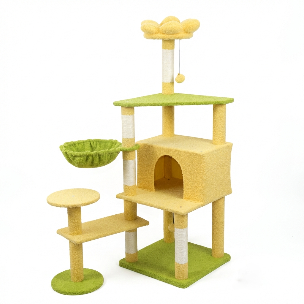 Flower Cat Tree with Large Condo, Removable Flower Cushion & Hammock