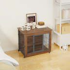 Dog Crate Furniture with Wheels, 2 Doors & Wooden End Table
