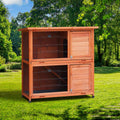 2-Story Rabbit Hutch with Run, 2 Removable No-Leak Trays & Non-Slip Ramp