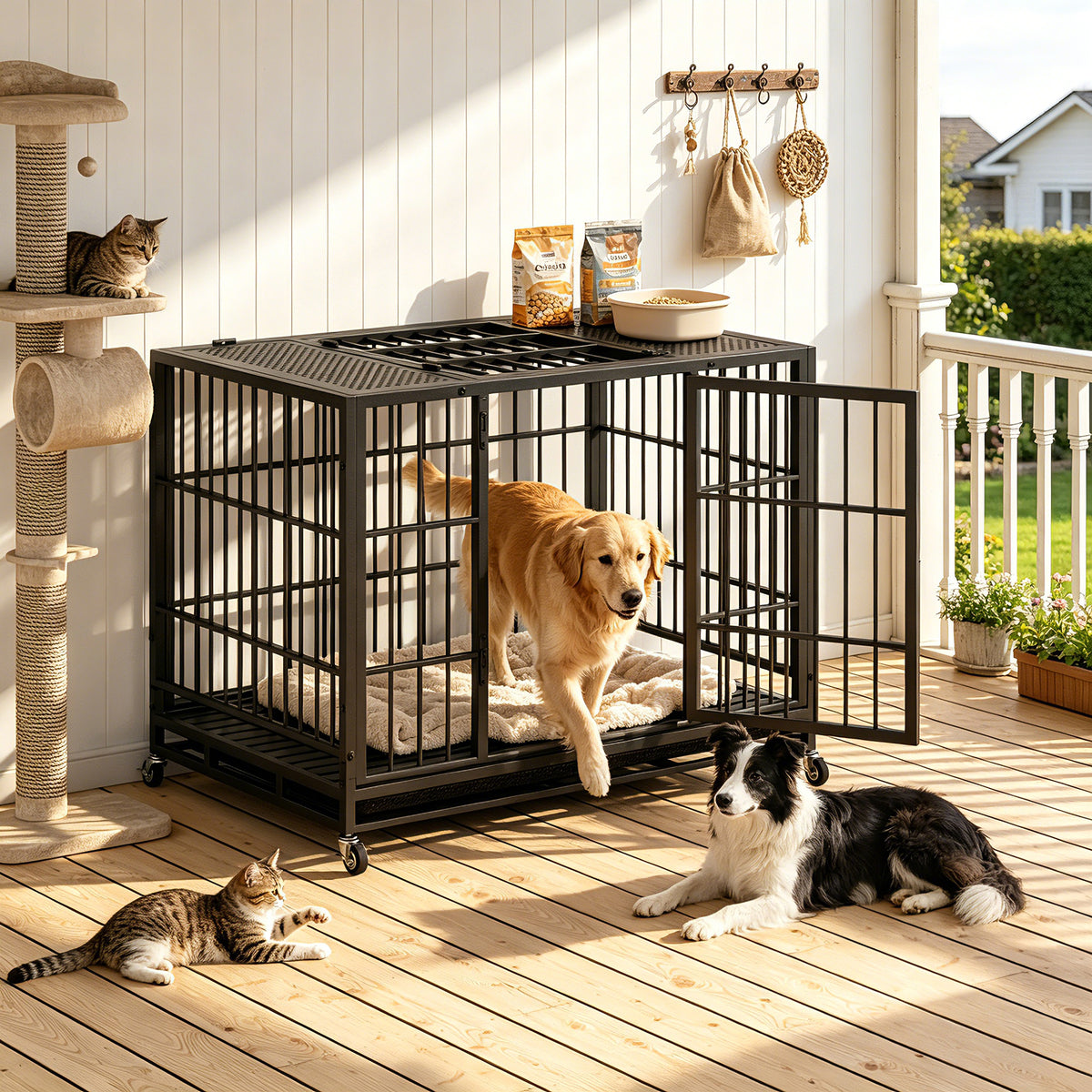Heavy Duty Dog Crate with Lockable Wheels & Rotary Twist-Latch