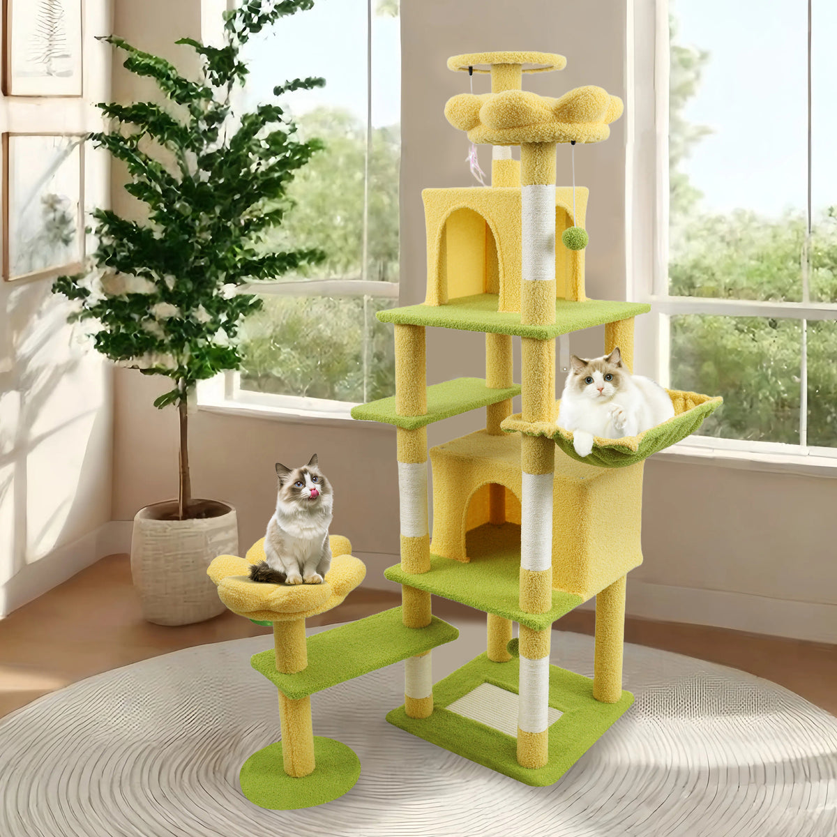 Flower Cat Tree with Large Condo, Removable Flower Cushion & Hammock