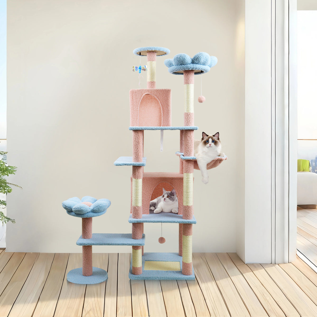 Flower Cat Tree with Large Condo, Removable Flower Cushion & Hammock