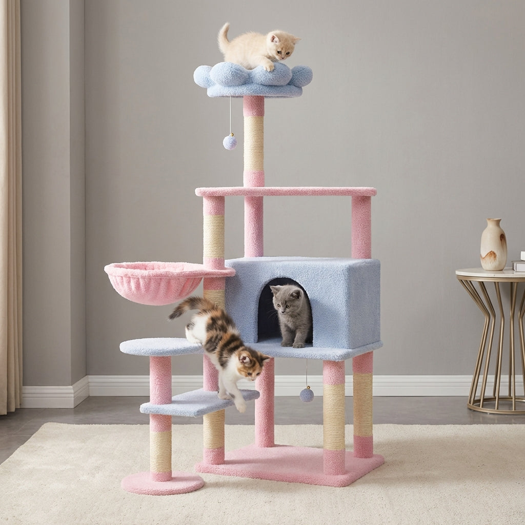 Flower Cat Tree with Large Condo, Removable Flower Cushion & Hammock