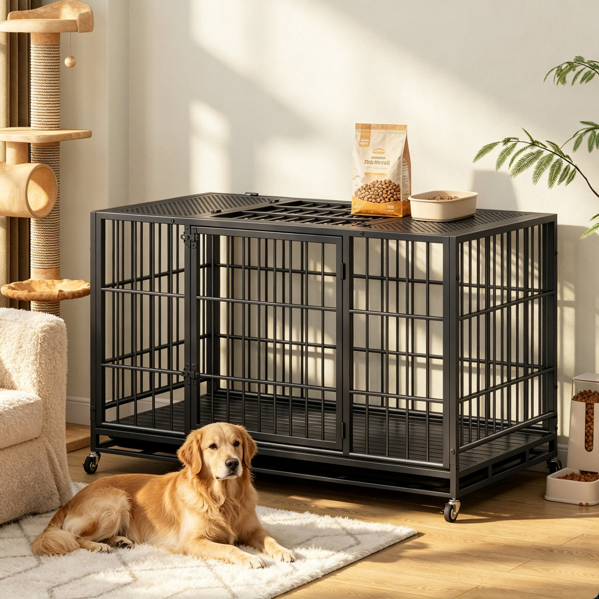 Heavy Duty Dog Crate with Lockable Wheels & Rotary Twist-Latch