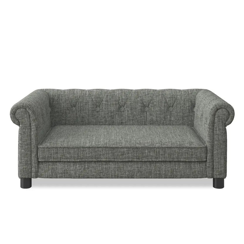 Modern Linen Fabric Elevated Dog Sofa, Elegant Rectangular Raised Pet Couch, Soft  Comfortable Durable Pet Bed for Small and Medium Dogs, Light Grey