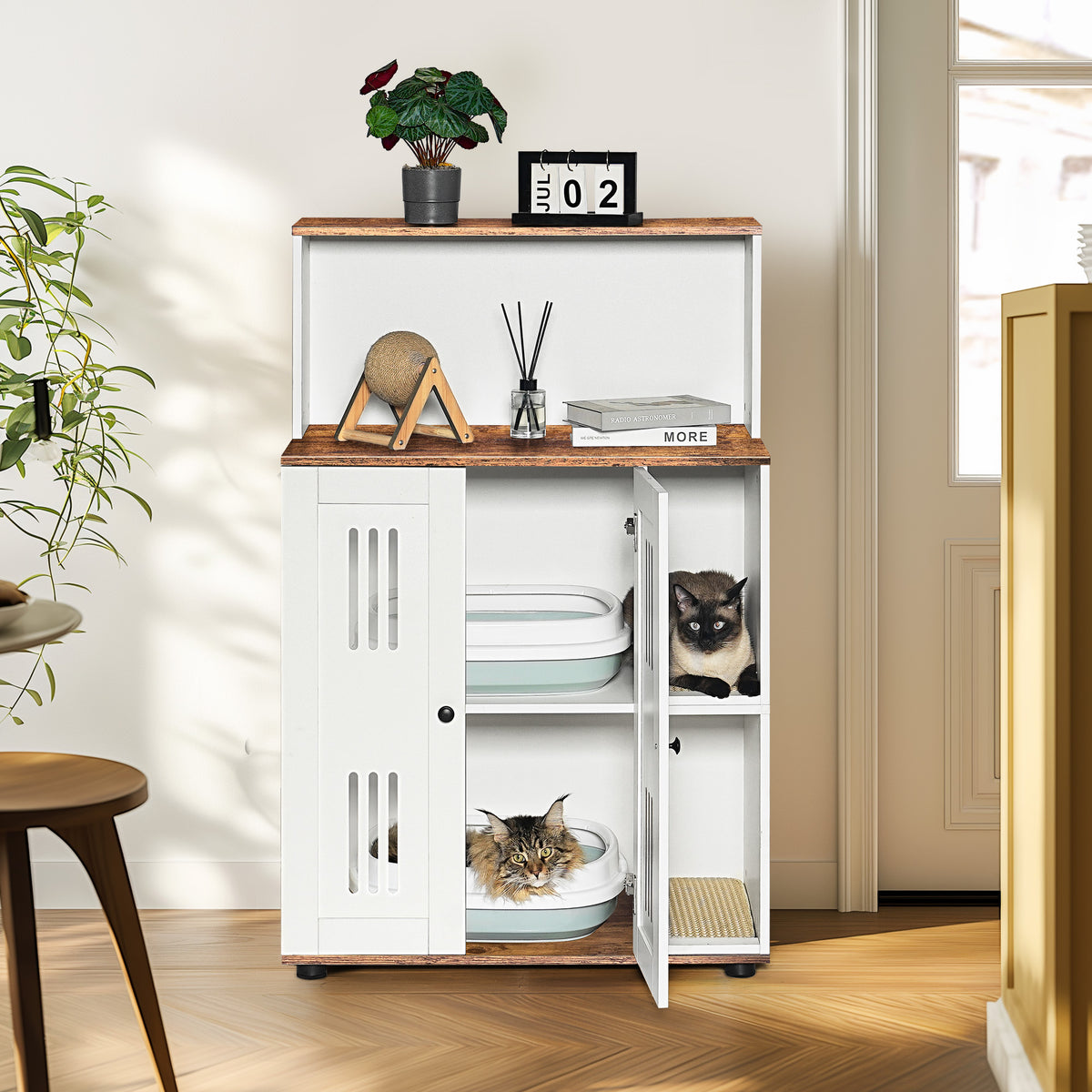 Double Cat Litter Box Enclosure with Shelf, Fits Most Litter Boxes