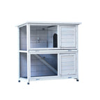 2-Story Rabbit Hutch with Run, 2 Removable No-Leak Trays & Non-Slip Ramp