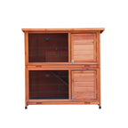 2-Story Rabbit Hutch with Run, 2 Removable No-Leak Trays & Non-Slip Ramp