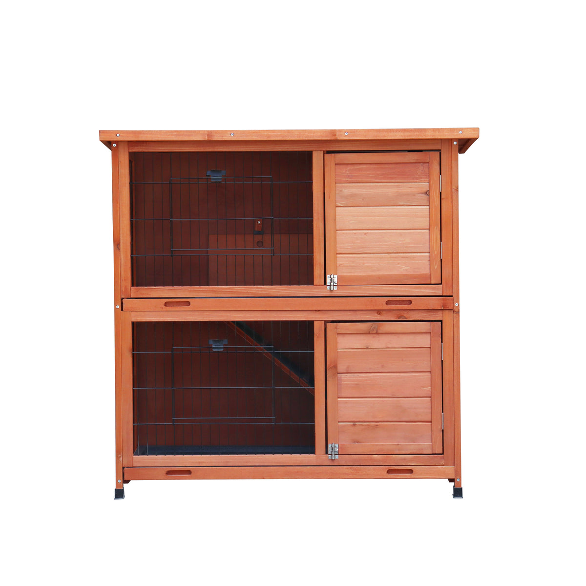 2-Story Rabbit Hutch with Run, 2 Removable No-Leak Trays & Non-Slip Ramp
