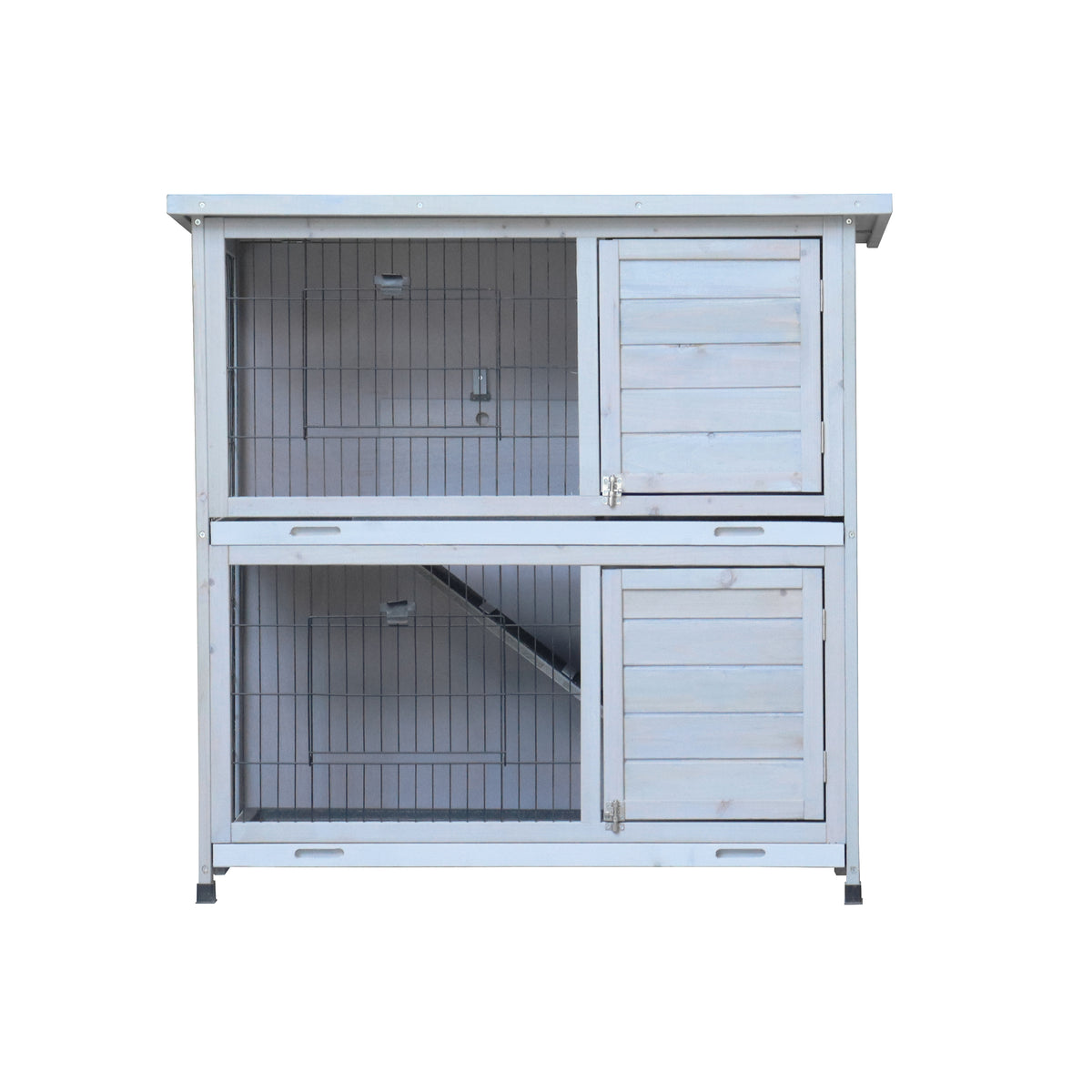 2-Story Rabbit Hutch with Run, 2 Removable No-Leak Trays & Non-Slip Ramp