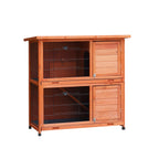 2-Story Rabbit Hutch with Run, 2 Removable No-Leak Trays & Non-Slip Ramp