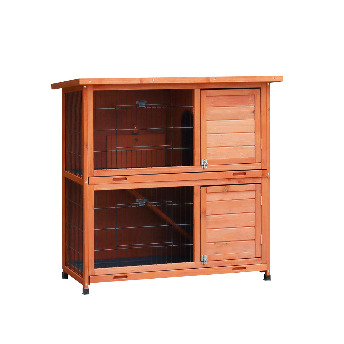 2-Story Rabbit Hutch with Run, 2 Removable No-Leak Trays & Non-Slip Ramp