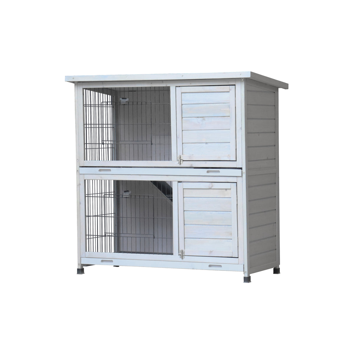 2-Story Rabbit Hutch with Run, 2 Removable No-Leak Trays & Non-Slip Ramp