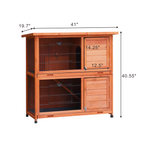 2-Story Rabbit Hutch with Run, 2 Removable No-Leak Trays & Non-Slip Ramp