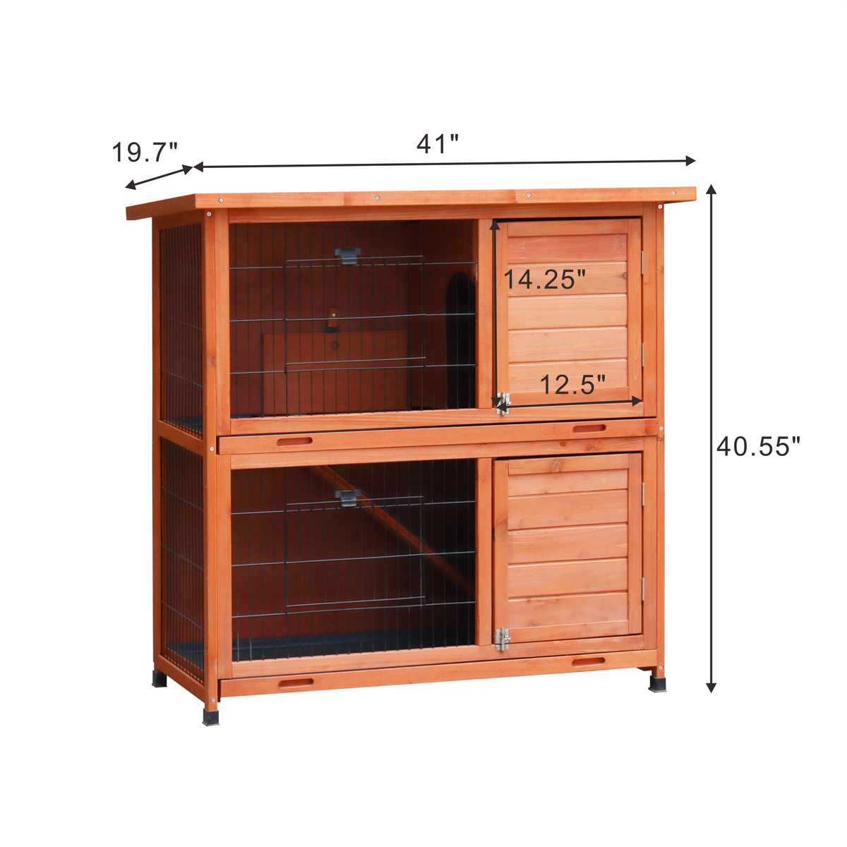 2-Story Rabbit Hutch with Run, 2 Removable No-Leak Trays & Non-Slip Ramp