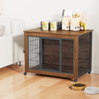 Dog Crate Furniture with Wheels, 2 Doors & Wooden End Table