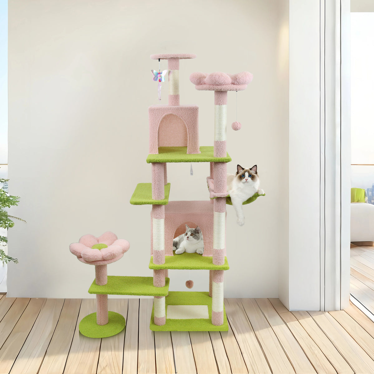 Flower Cat Tree with Large Condo, Removable Flower Cushion & Hammock