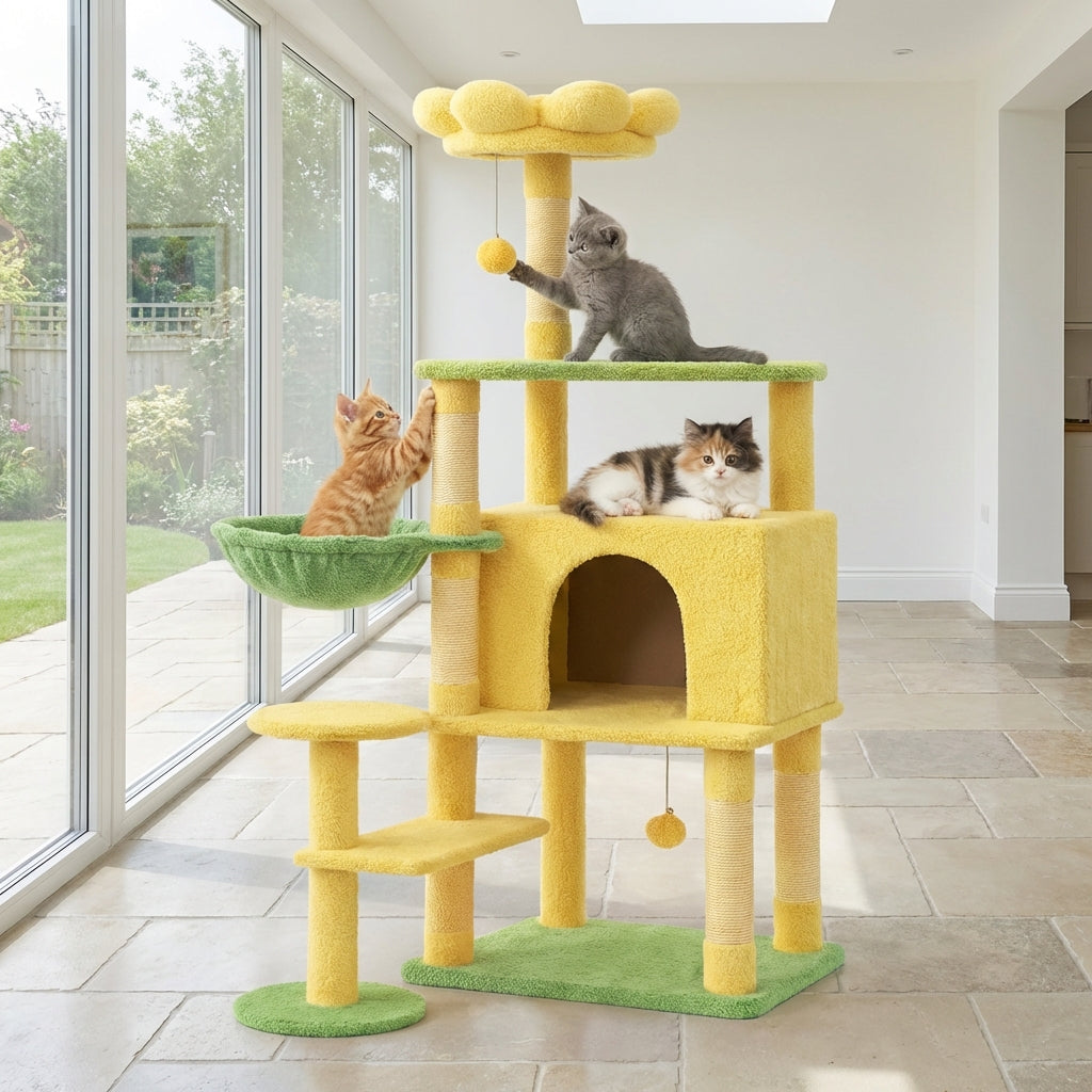 Flower Cat Tree with Large Condo, Removable Flower Cushion & Hammock