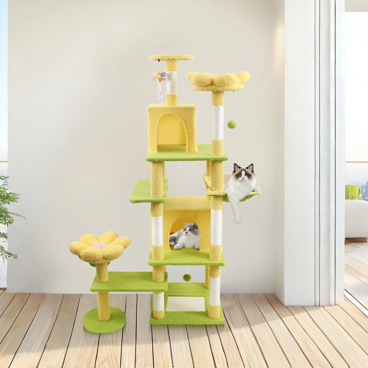 Flower Cat Tree with Large Condo, Removable Flower Cushion & Hammock