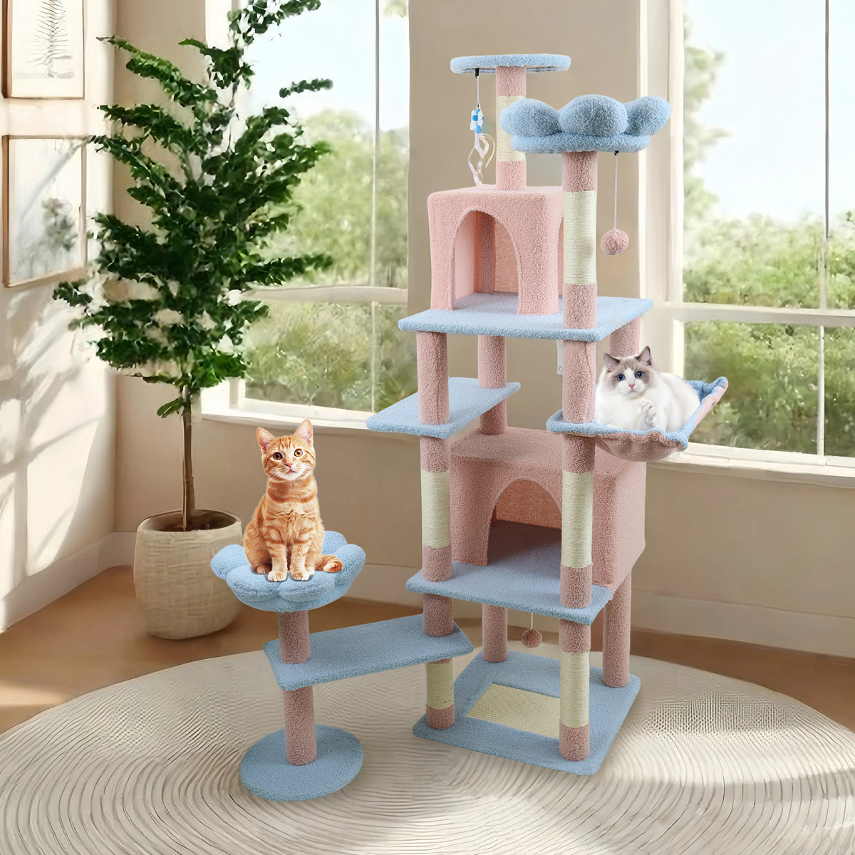 Flower Cat Tree with Large Condo, Removable Flower Cushion & Hammock