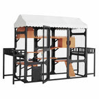Cat 4-Tier Large Outdoor Wooden Catio, Weatherproof Window-Attached Cat Enclosure with  Multiple Platforms and Private Resting Condos for Multi Cats, Brown