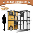4-Tier Large Outdoor Wooden Catio, Weatherproof Window-Attached Cat Enclosure with  Multiple Platforms and Private Resting Condos for Multi Cats, Brown
