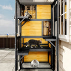 4-Tier Large Outdoor Wooden Catio, Weatherproof Window-Attached Cat Enclosure with  Multiple Platforms and Private Resting Condos for Multi Cats, Brown