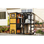 4-Tier Large Outdoor Wooden Catio, Weatherproof Window-Attached Cat Enclosure with  Multiple Platforms and Private Resting Condos for Multi Cats, Brown
