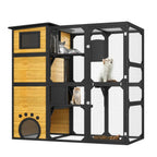 4-Tier Large Outdoor Wooden Catio, Weatherproof Window-Attached Cat Enclosure with  Multiple Platforms and Private Resting Condos for Multi Cats, Brown