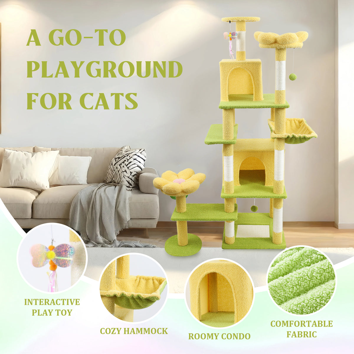 Flower Cat Tree with Large Condo, Removable Flower Cushion & Hammock
