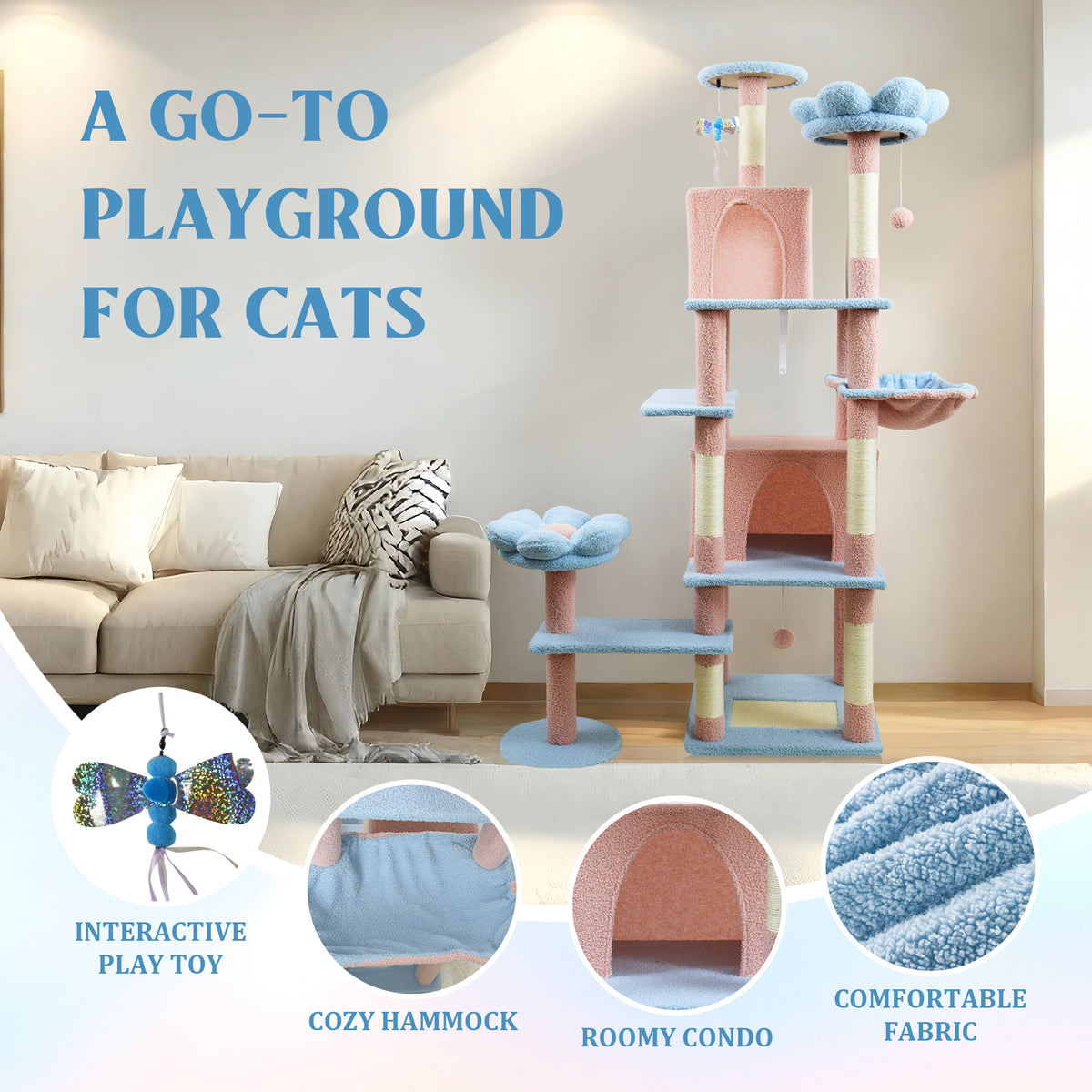 Flower Cat Tree with Large Condo, Removable Flower Cushion & Hammock