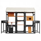 Cat 4-Tier Large Outdoor Wooden Catio, Weatherproof Window-Attached Cat Enclosure with  Multiple Platforms and Private Resting Condos for Multi Cats, Brown