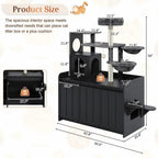 50.6 Inch All-in-One Cat Tree with Hidden Litter Box Enclosure, Modern Cat Tower with  Sisal Scratching Post and Storage Cabinet, Cat Condo with Private House, Hammock and Top Perch,  Black