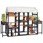 Cat 4-Tier Large Outdoor Wooden Catio, Weatherproof Window-Attached Cat Enclosure with  Multiple Platforms and Private Resting Condos for Multi Cats, Brown
