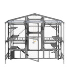 Cat 4-Tier Large Outdoor Wooden Catio, Weatherproof Window-Attached Cat Enclosure with  Multiple Platforms and Private Resting Condos for Multi Cats, Brown