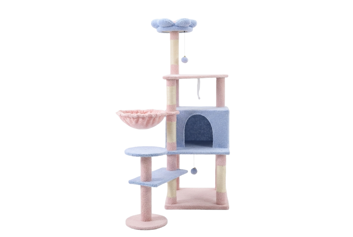 Flower Cat Tree with Large Condo, Removable Flower Cushion & Hammock