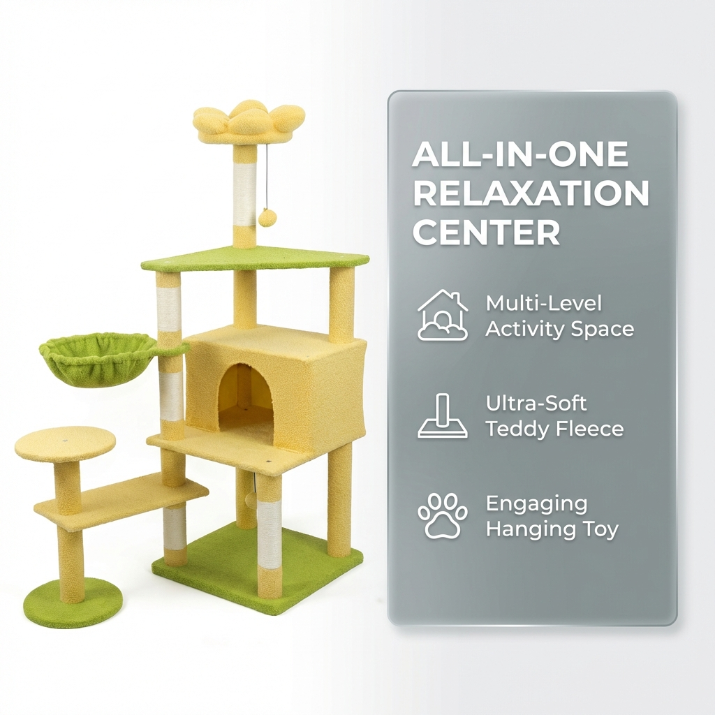 Flower Cat Tree with Large Condo, Removable Flower Cushion & Hammock