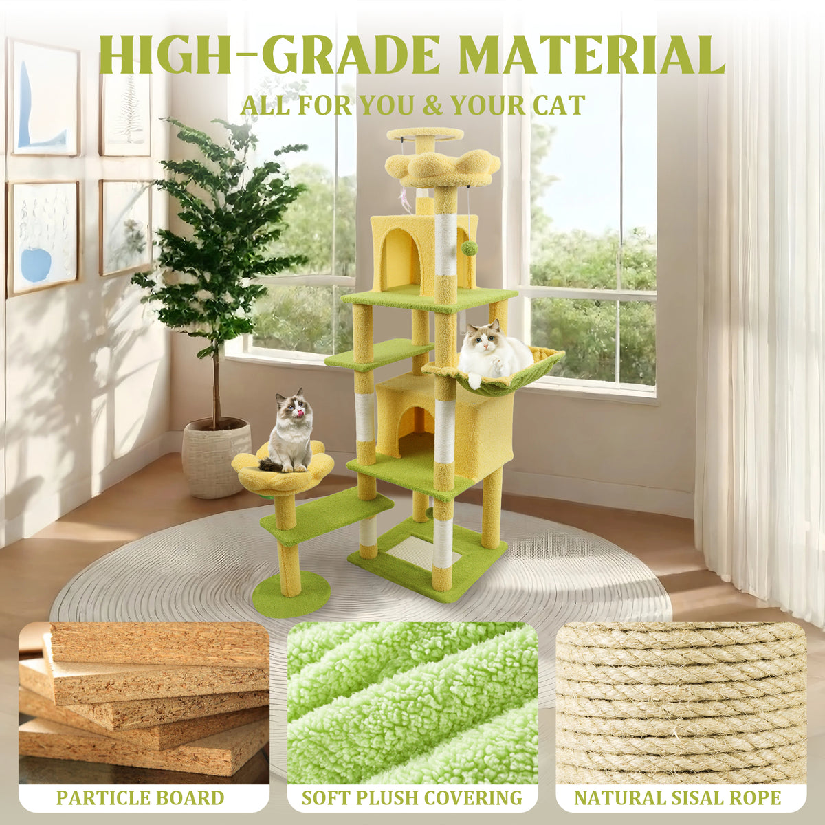 Flower Cat Tree with Large Condo, Removable Flower Cushion & Hammock