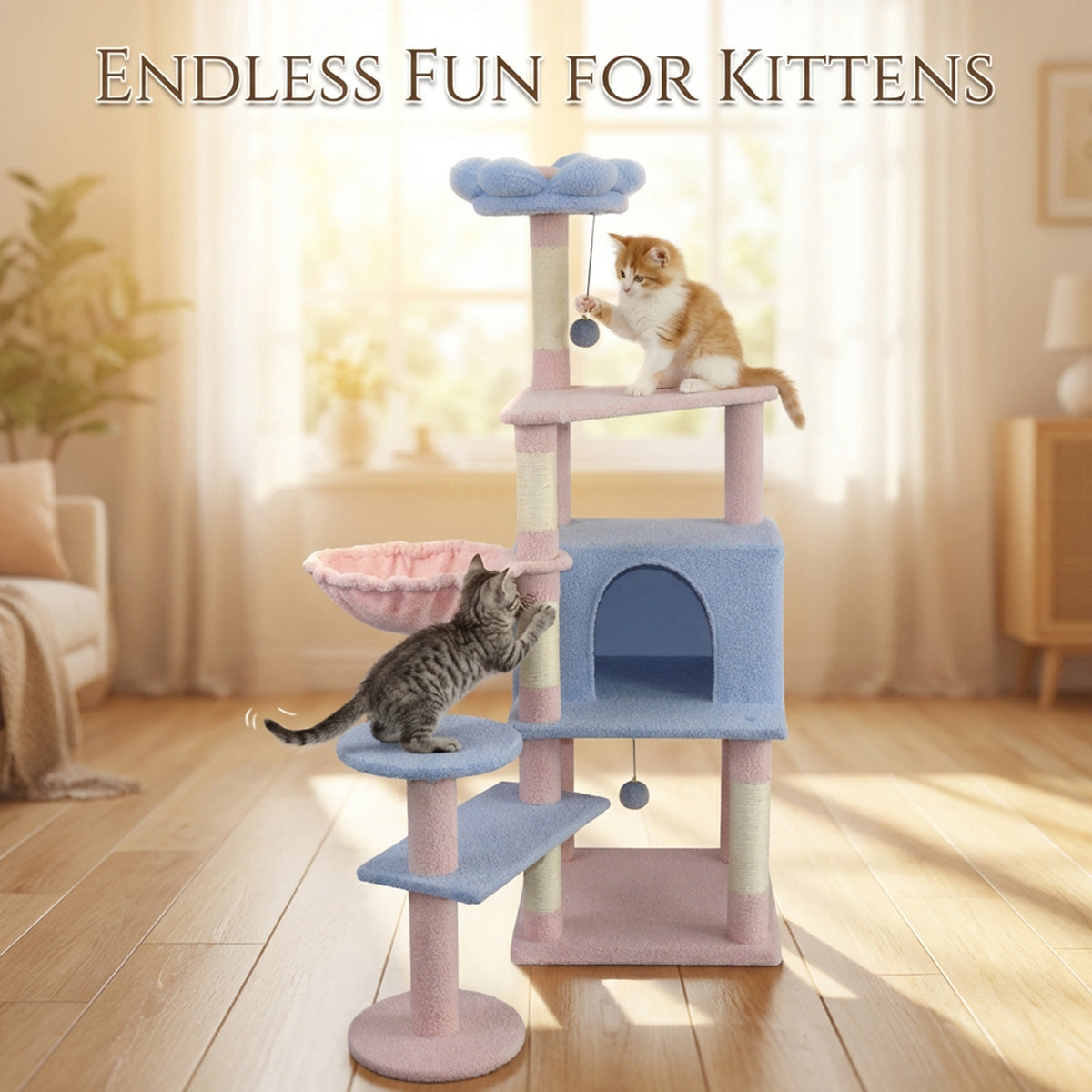 Flower Cat Tree with Large Condo, Removable Flower Cushion & Hammock
