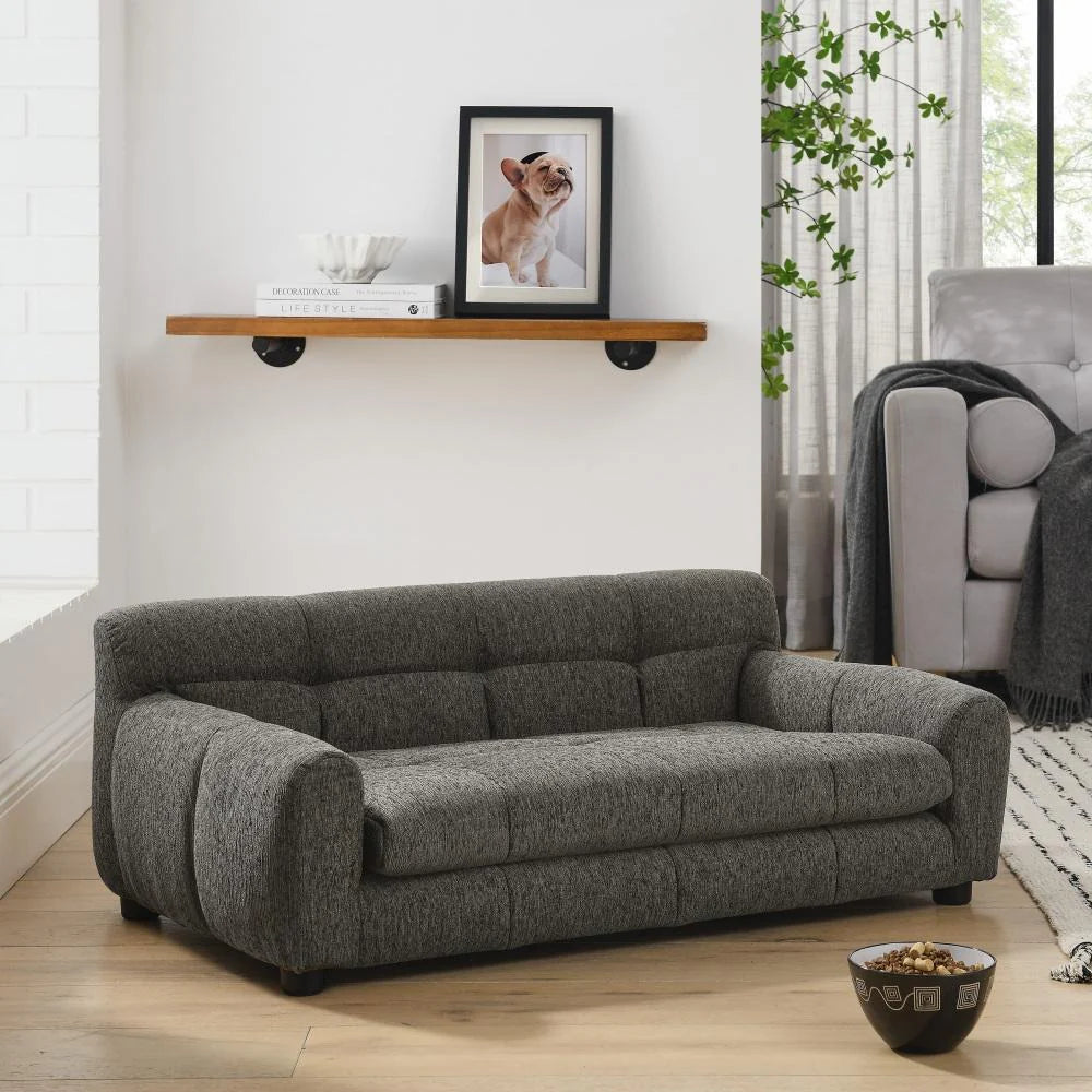 Upholstered Pet Sofa Couch with High Backrest and Armrests, Modern Rectangular Soft  Comfortable Pet Bed for Small and Medium Dogs, Beige