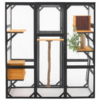 Cat Large Outdoor Catio Enclosure, 62.8"L×32.2"W×68.5"H Balcony Cat Playpen with Dual  Access Doors, Multiple Platforms and 2 Private Condos, Suitable for 1 to 3 Cats, Black & Brown