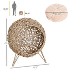 Cat Elevated Woven Banana Leaf Cat Bed, Hand Braided Pet Condo with Plush Cushion for  Kittens and Small Cats, Beige