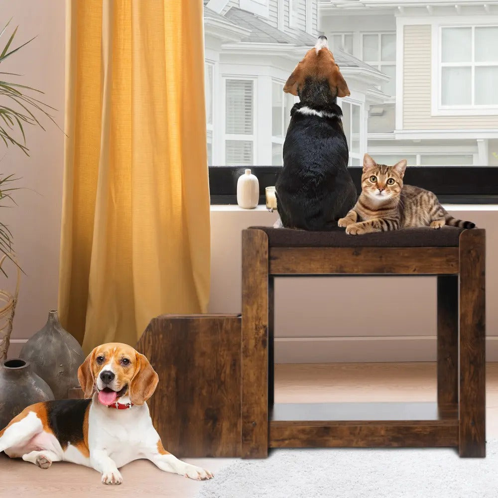 Elevated Multi-Tier Pet Bunk Bed with Stair, Window Perch Platform with Cushion & Sisal Scratching Mat for Indoor Dogs and Cats