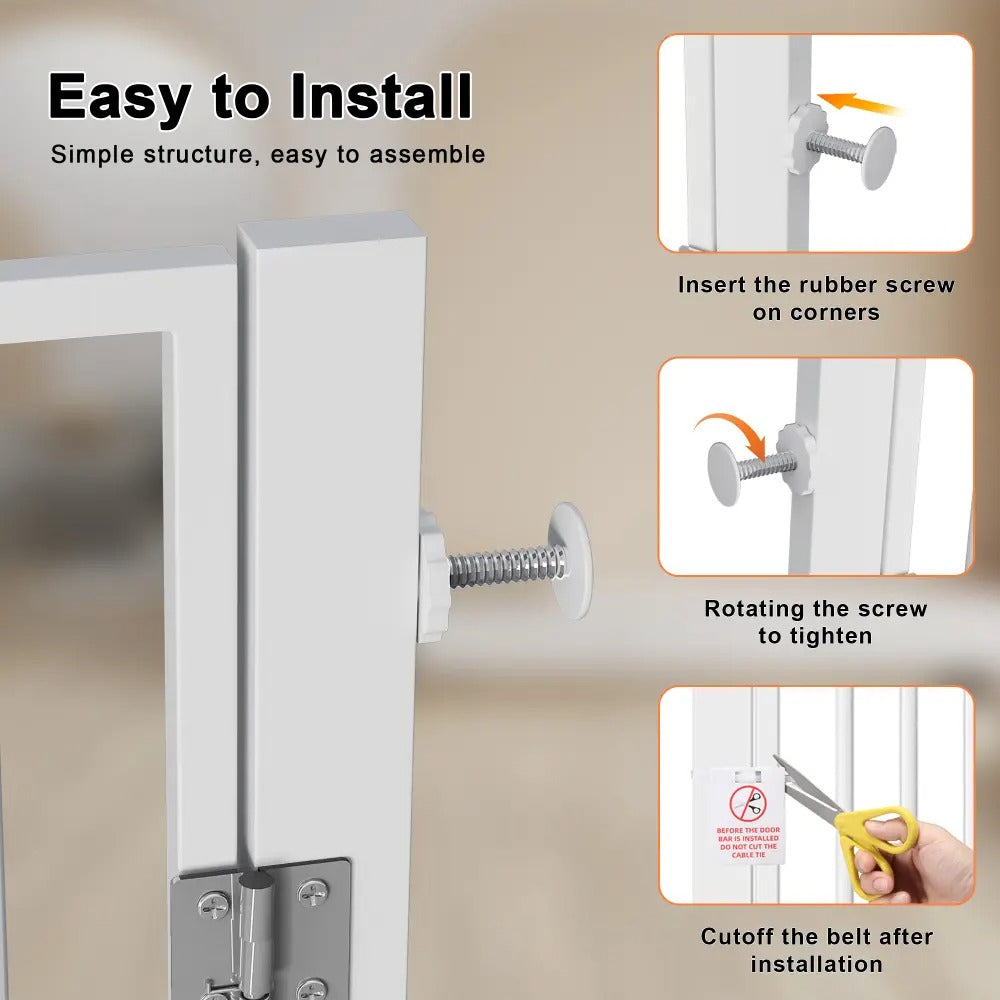 Dog & Cat Extra Tall 61 Inch Pressure Mount Pet Gate with Small Cat Door, Adjustable 30.2"  to 32.6" No Drill Safety Barrier for Doorway and Kitchen, White